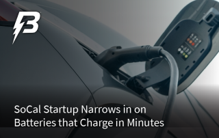 Post thumbnail image showing an electric vehicle charging. SoCal Startup Narrows in on Batteries that Charge in Minutes.
